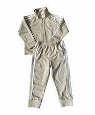 Adidas Toddler 2T Tracksuit Set Beige Tan 3-Stripe Jacket  Pants Unisex