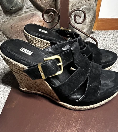 UGG Tawnie Espadrillas Zeppe Donna Nero Scamosciato Taglia US 7 5