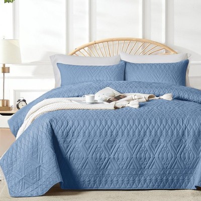 Twin Quilt Set, Boho Style in a Solid Color, Bluish Grey Lightweight Microfib...