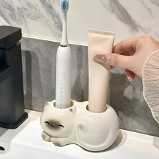 Cat Electric Toothbrush Holder Chic Cute Siamese Ceramic Bathroom Organizer w...