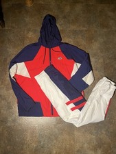 Nike Men's Colorblock Hooded Tracksuit Set Red Navy White Size M Zip Pocket