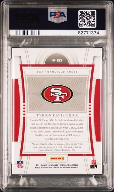 2022 PANINI NATIONAL TREASURES TYRION DAVIS-PRICE PATCH AUTO-HOLO SILVER PSA 9 view 2