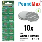 10 X PoundMax AG10, LR1130 LR54 1.5v ALKALINE BUTTON  Battery