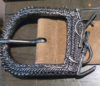 Vintage YSL Yves Saint Laurent Tan Suede Belt Ornate Monogram Bamboo Buckle 46"