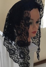 Vintage Black Lace Scarf Head Covering/Mantilla, Triangular , Gothic 