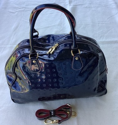 Arcadia Blue Embossed Patent Leather Crossbody Shoulderbag  Dome Made In Italy