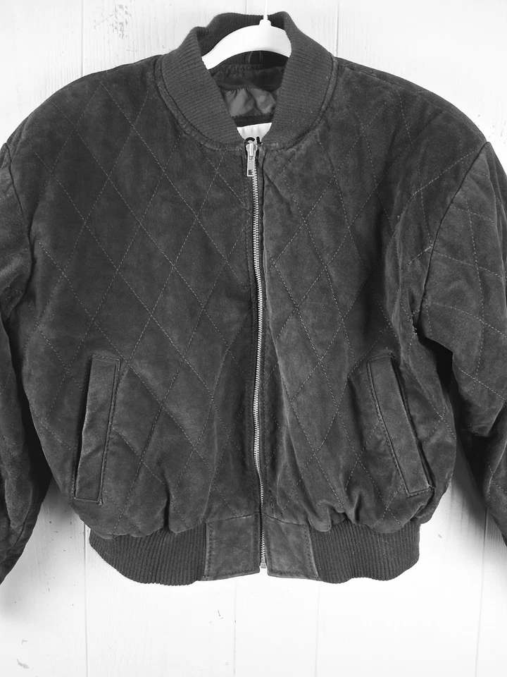 CHIA Vintage Años 80 Mujer Negro Motocicleta Bombardero Acolchado Gamuza Cuero Chaqueta M Foto 2 de 4
