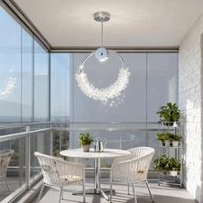 Modern Chrome 16" K9 Crystal Chandelier LED Ring Pendant Light Ceiling Fixture