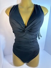 LA BLANCA Women's Black Twist Front Tummy Control One Piece Swimsuit 14