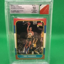 Tom Chambers JERSEY FUSION 1986-87 FLEER #15 GAME USED PATCH BAS 10 AUTO