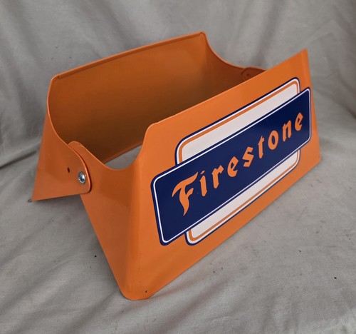 Vintage Metal Firestone Tire Rack Service Station Display Sign Orange Blue White