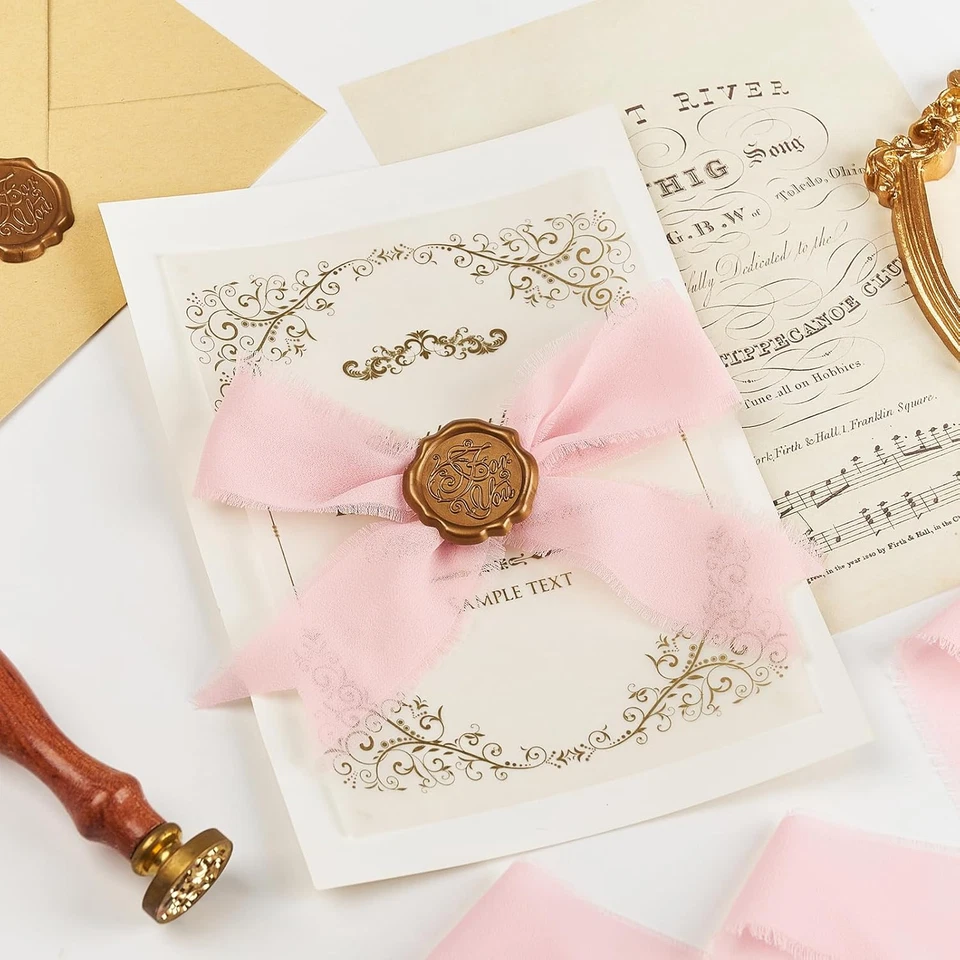 Blush Pink Chiffon Ribbon 1.5 Inch X 3 Rolls Total 21 Yards Handmade Fringe Silk - Image 4 of 4