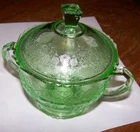 New ListingGreen Depression Glass Sugar Bowl with Lid Uranium Glass from estate Antique