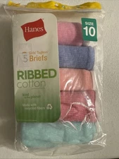 NWT Hanes Girls 5 Pair Ribbed Cotton Blend Brief Panties Multi Colors Size 10