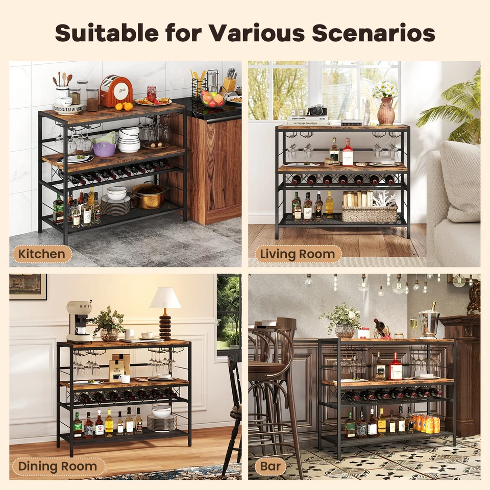 41.3in Industrial Wine Rack Table 4-Tier Coffee Bar Cabinet Brown - Image 4 of 4