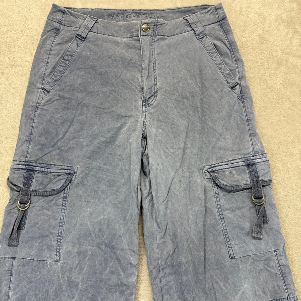 Calça American Eagle feminina 4 cinza lavagem carga cintura super alta folgada perna larga Y2K - Imagem 3 de 4