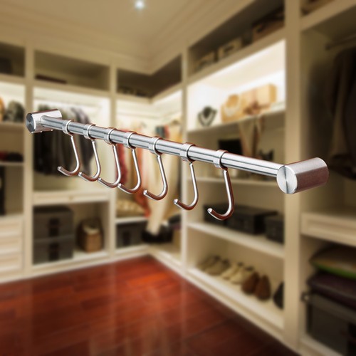 Stainless Steel Wall Mount Coat Towel Hook Rack With 7 Moveable Hooks ...