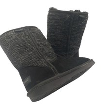 Minnetonka Shearling Boots Womens Sz 6 Black Suede Pull On Sheepskin Lined