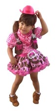 Girls Pink Gingham Cowgirl Costume Dress W/ Star Vest  Tutu Skirt Size 2-3