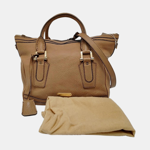 Authentic BURBERRY Brown Calfskin Leather 2Way Medium Shoulder Crossbody Bag