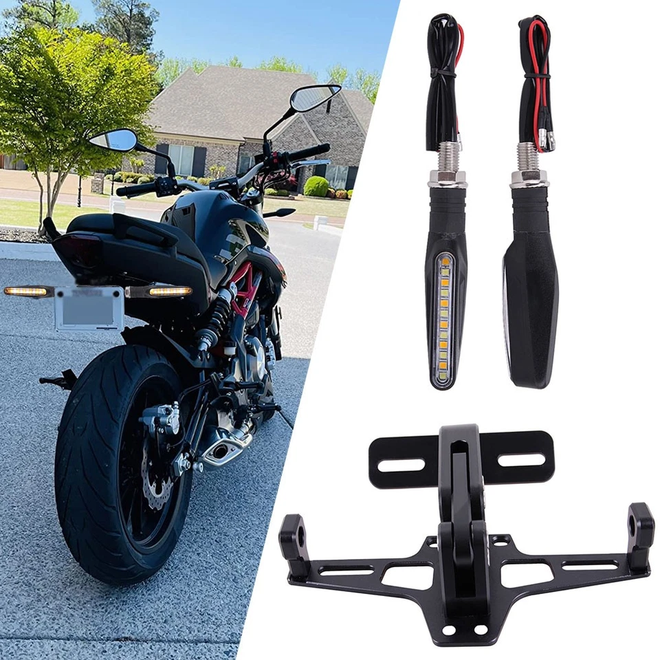 For Honda Kawasaki Yamaha License Tail Tidy Plate Bracket Holder+LED Turn Signal - Image 2 of 4