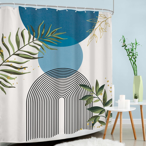 60x72 Shower Curtain W/ Hooks Bath Curtain W/ Green Leaves Beautiful Classy Blue - Picture 3 of 12