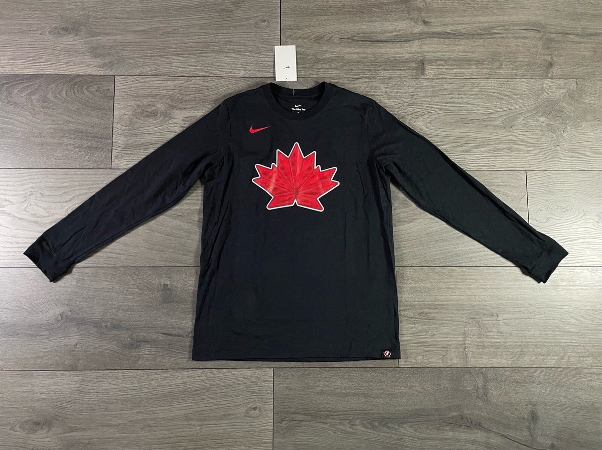 Nike Team Canada 2022 Hockey Black Long Sleeve Maple Leaf Tee