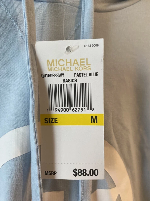 FELPA CON CAPPUCCIO MICHAEL KORS BASICS DONNA BLU PASTELLO MANICA CORTA TAGLIA M