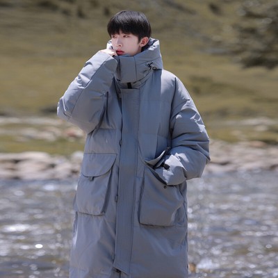 Mens Winter Coated Hooded Casual Over Knee Long Puffer Jackets Outwear Size