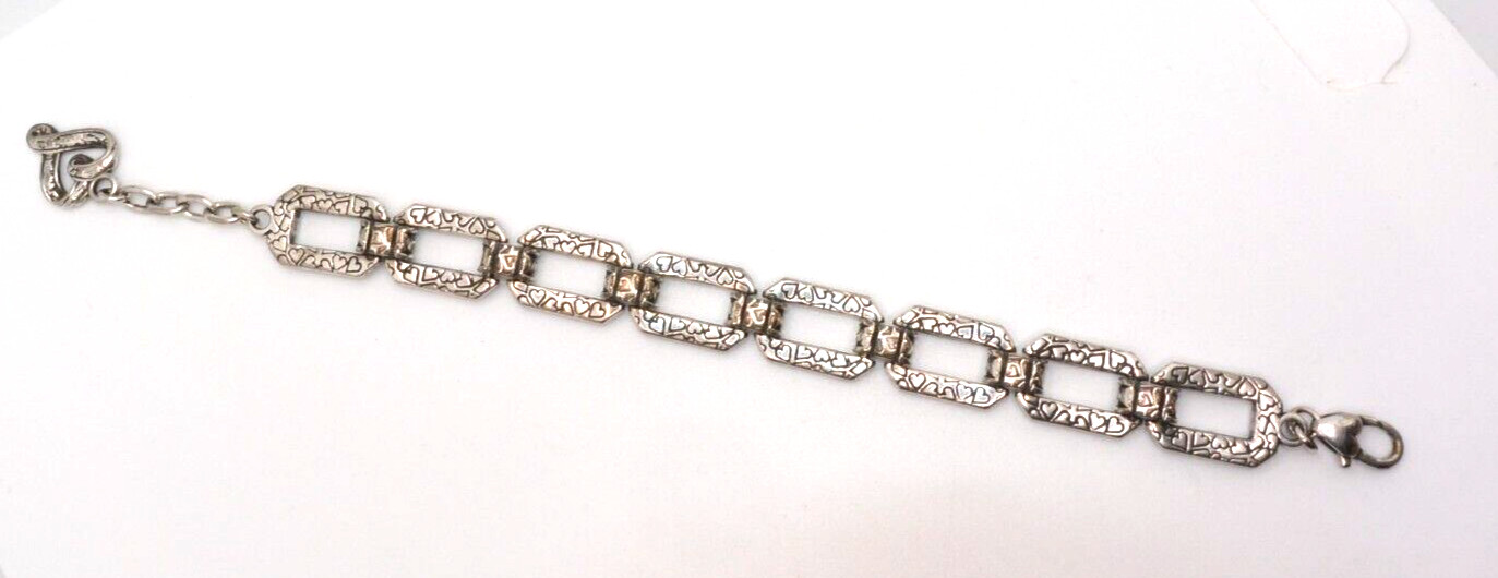 BRIGHTON Silver Textured Open Rectangle Links Bra… - image 5