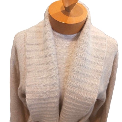 Size XL Cashmere Sutton Studio Cardigan Beige Mid Length Pockets Shawl Collar - Picture 2 of 9