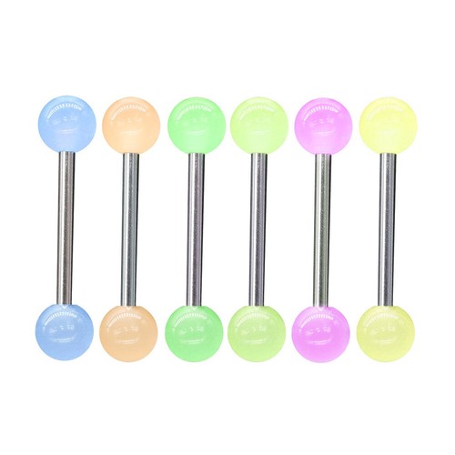 6pcs GLOW IN THE DARK Nipple Barbell Steel Acrylic Capsule Shape Tongue Bar Ring - Picture 4 of 8