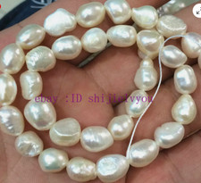 7-8/8-9/9-10mm Natural Baroque White Freshwater Real Pearl Loose Beads 14"Strand