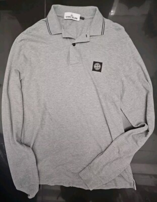 Stone Island Long Sleeve Polo Shirt Grey Medium VGC SEE