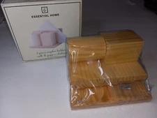 Essential Home Wooden 3pc Set - Napkin Holder & Salt & Pepper Shakers - NEW!