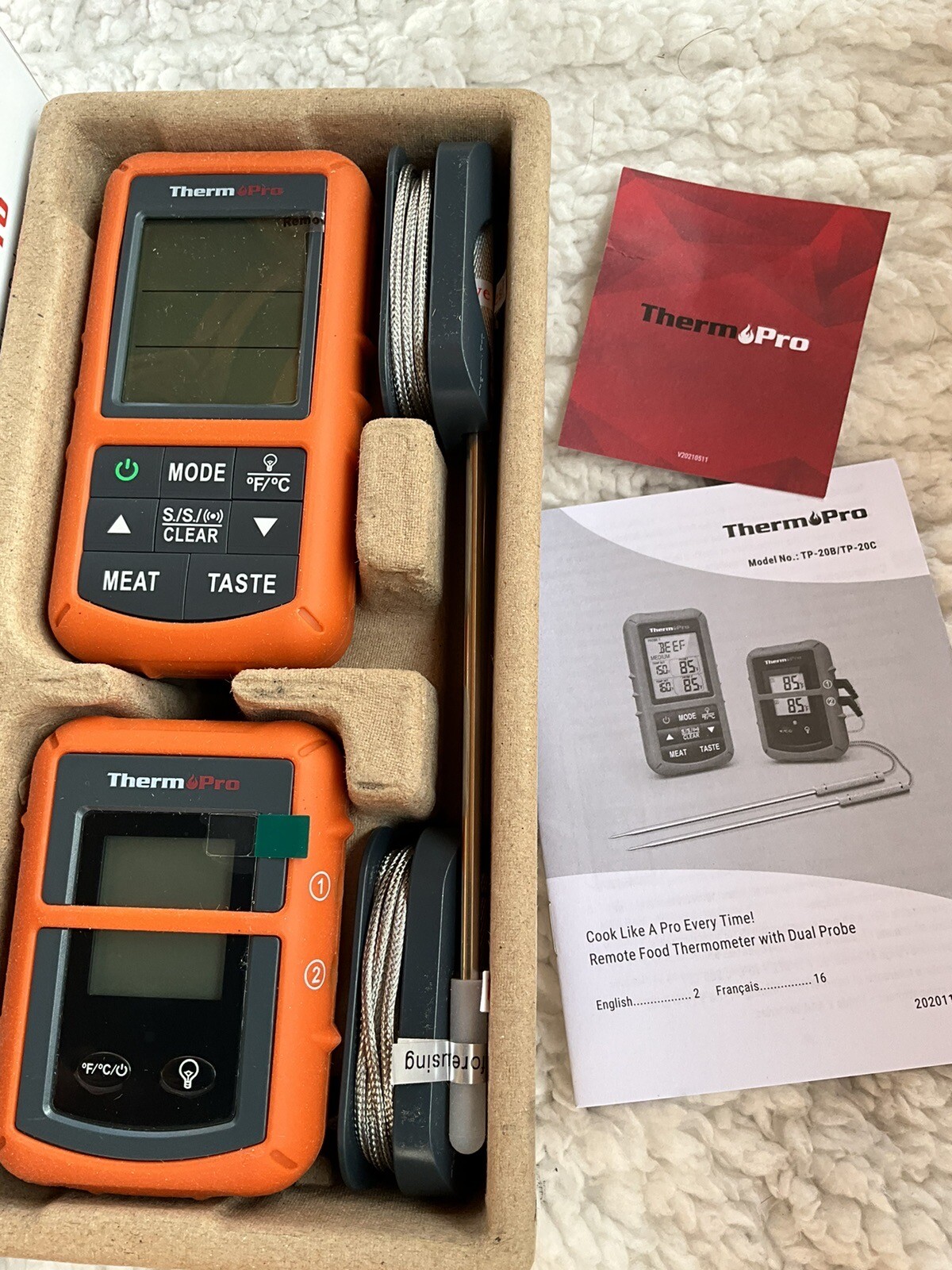 Therm Pro TP-20B Wireless Dual Probe Meat & BBQ Thermometer 500ft Range ...