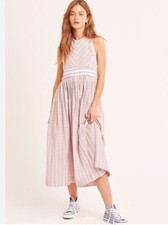 Free People Pink Blue Plaid Halter Pocket Midi Dress Sundress S