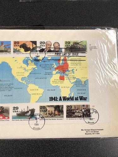 US 2559 WWII : A World At War FDC 1941 Half Sheet Of 10 Stamps Artcraft Cover - Picture 3 of 4