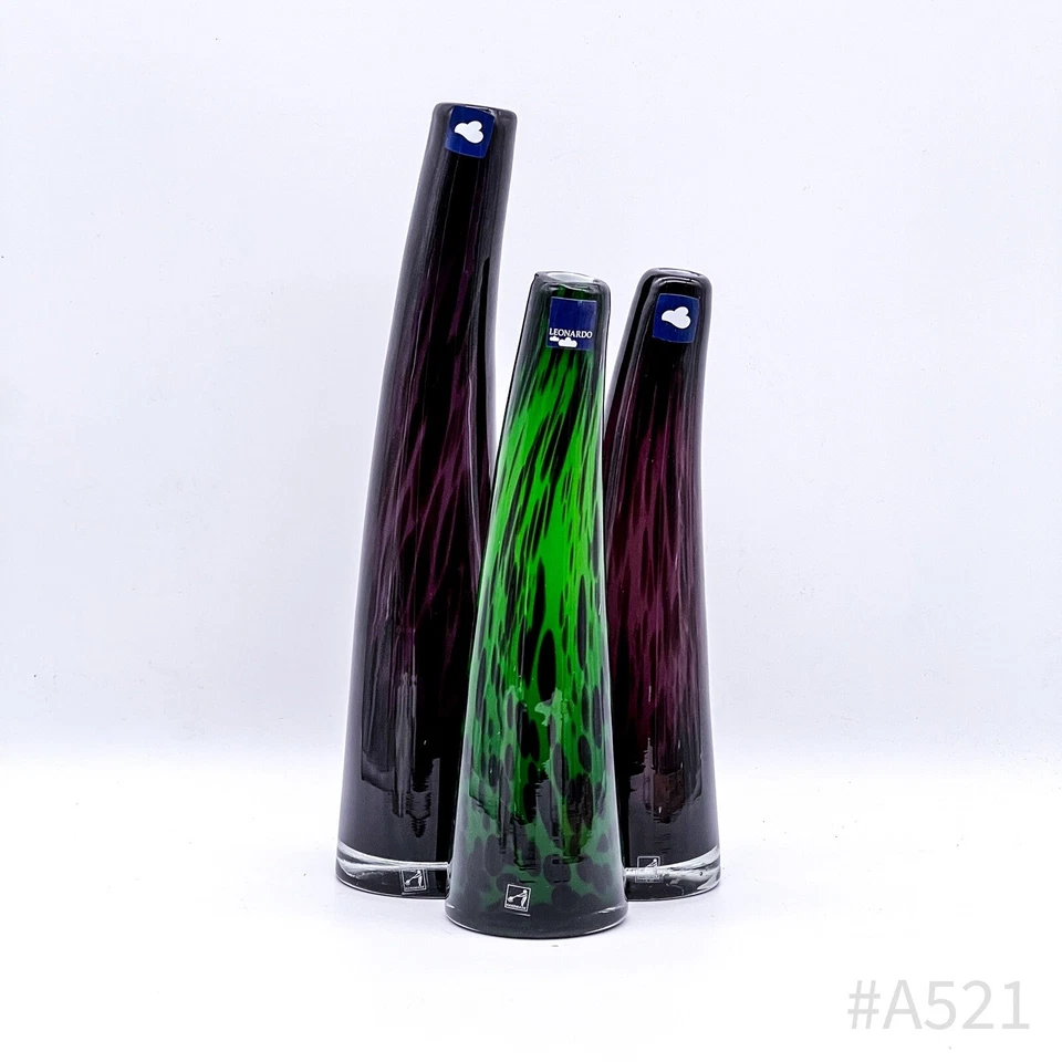 3x Leonardo Vase aus Glas mit Original-Aufkleber 3-tlg. Handmade | Lila & Grün - Bild 3 von 4