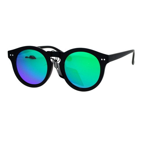 Unisex Fashion Sunglasses Black Round Keyhole Horn Rim Mirror Lens UV400 - Picture 8 of 19