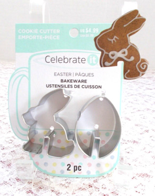 2 Piece Celebrate It Bakeware - Small Metal Easter Cookie Cutters- Bunny & Egg