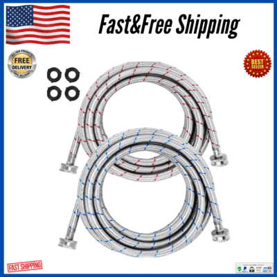 #ad 15Ft Long Washing Machine Hoses 2 Pack by Stainless Steel Hot and Cold Stri $33.59