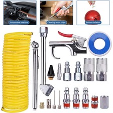 New 20pcs Air Compressor Accessory Kit 25Ft Recoil Hose Gun Nozzles Set 1/4" NPT