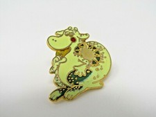 Vintage Green Dragon Enamel Pin Lapel Pinback Cartoon Monster Brooch Gold Tone