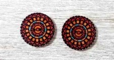 flowers boho wood sewing buttons 2 holes 1 inch (set #a1002) 2pc