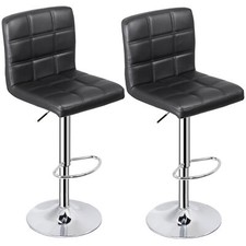 2 PCS Adjustable Swivel Bar Stools PU Leather Chair with Back Home Decor