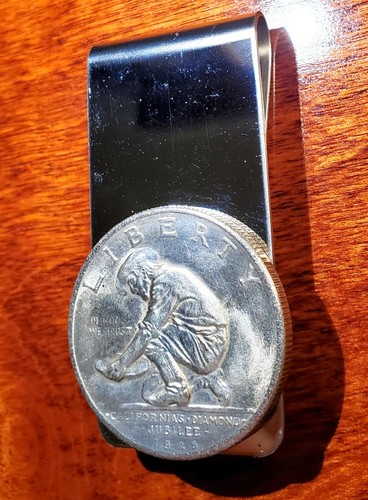 1925 California Diamond Jubilee Gold Prospector Half Dollar Coin Money Clip +Box - Picture 3 of 5