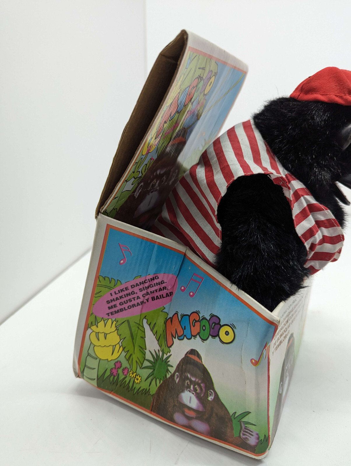 New Magogo Singing Black Gorilla Toy Sings Macarena Red White Shirt