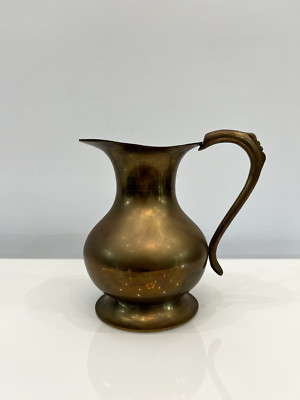 Vintage Solid Brass Pitcher Or Vase w/ Handle Made in India