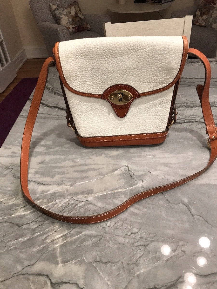 Leather Cross Body Purse White With Brown Trim Dooney And Bourke